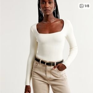 Abercrombie & Fitch Cream Ottoman Squareneck Bodysuit